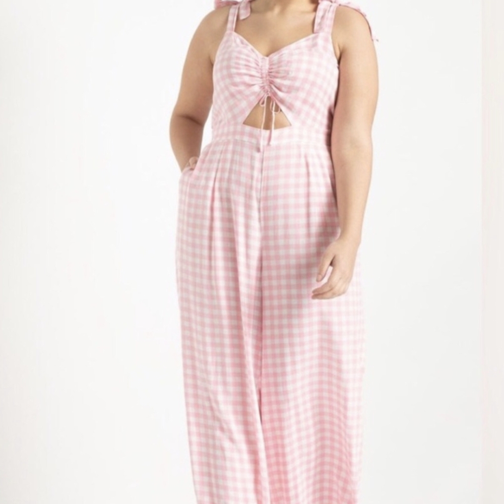Eloquii Pink Gingham Jumpsuit
